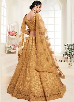Mustard Designer Wedding Wear Embroidery Lehenga 3