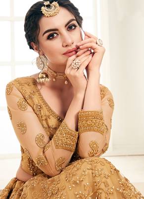 Mustard Designer Wedding Wear Embroidery Lehenga 4