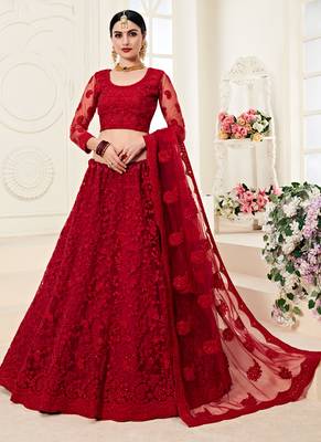 Dark Ruby Designer Wedding Wear Embroidery Lehenga 1