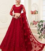 Dark Ruby Designer Wedding Wear Embroidery Lehenga