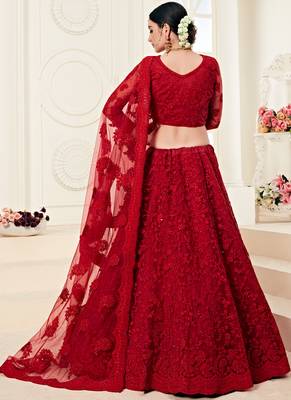 Dark Ruby Designer Wedding Wear Embroidery Lehenga 2