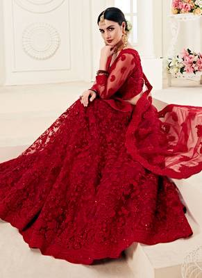 Dark Ruby Designer Wedding Wear Embroidery Lehenga 3