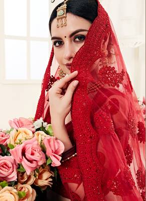 Dark Ruby Designer Wedding Wear Embroidery Lehenga 4