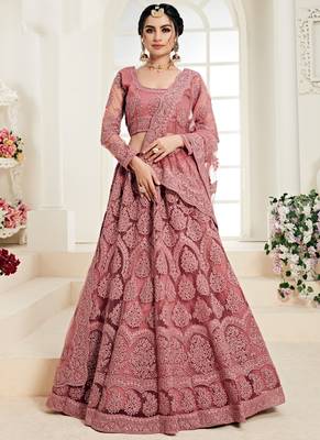 Dark Pink Designer Wedding Wear Embroidery Lehenga 3