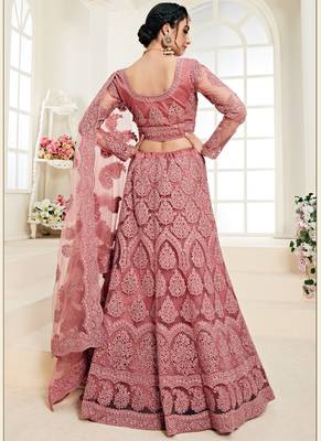 Dark Pink Designer Wedding Wear Embroidery Lehenga 4