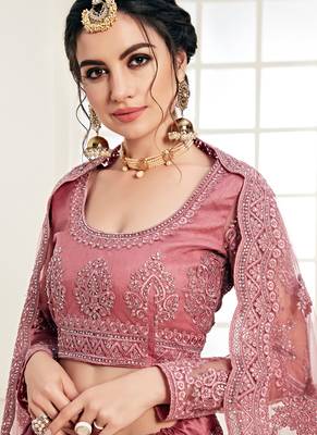 Dark Pink Designer Wedding Wear Embroidery Lehenga 5
