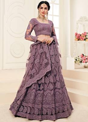 Dark Mauve Designer Wedding Wear Embroidery Lehenga 1