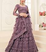 Dark Mauve Designer Wedding Wear Embroidery Lehenga