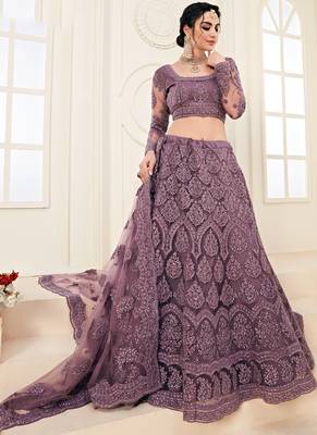 Dark Mauve Designer Wedding Wear Embroidery Lehenga 2