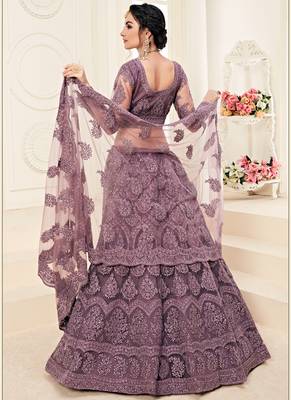 Dark Mauve Designer Wedding Wear Embroidery Lehenga 3