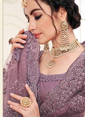 Dark Mauve Designer Wedding Wear Embroidery Lehenga 4