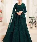 Dark Teal Designer Wedding Wear Embroidery Lehenga