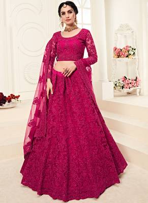 Dark Rani Pink Designer Wedding Wear Embroidery Lehenga 1
