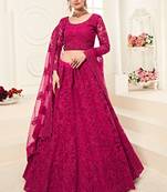 Dark Rani Pink Designer Wedding Wear Embroidery Lehenga