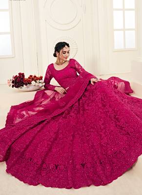 Dark Rani Pink Designer Wedding Wear Embroidery Lehenga 2