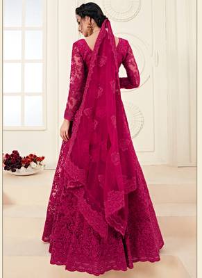 Dark Rani Pink Designer Wedding Wear Embroidery Lehenga 3