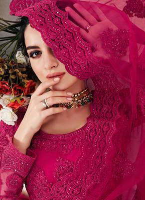 Dark Rani Pink Designer Wedding Wear Embroidery Lehenga 4