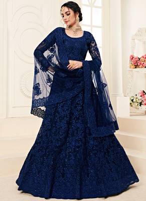 Cobalt Blue Designer Wedding Wear Embroidery Lehenga 1