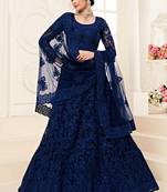 Cobalt Blue Designer Wedding Wear Embroidery Lehenga