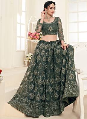 Dark Emerald Designer Wedding Wear Embroidery Lehenga 2