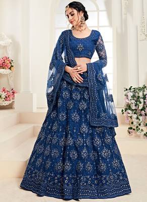 Indigo Designer Wedding Wear Embroidery Lehenga 1