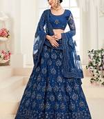 Indigo Designer Wedding Wear Embroidery Lehenga