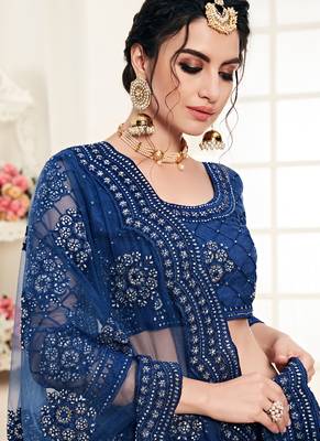 Indigo Designer Wedding Wear Embroidery Lehenga 4