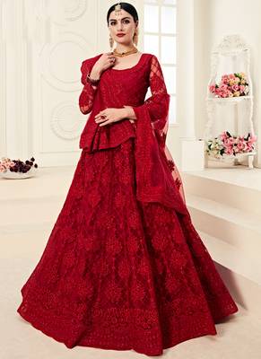 Dark Ruby Designer Wedding Wear Embroidery Lehenga 1