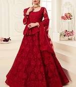 Dark Ruby Designer Wedding Wear Embroidery Lehenga