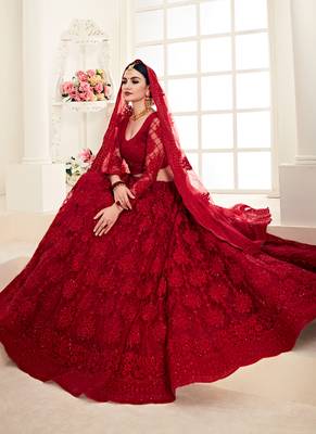 Dark Ruby Designer Wedding Wear Embroidery Lehenga 2