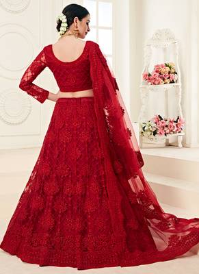 Dark Ruby Designer Wedding Wear Embroidery Lehenga 3
