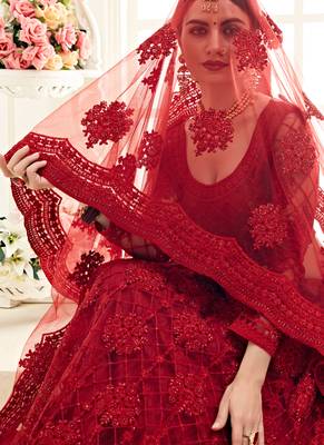 Dark Ruby Designer Wedding Wear Embroidery Lehenga 4