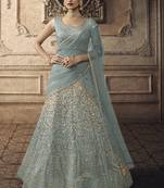 Cyan Designer Wedding Wear Embroidery Lehenga