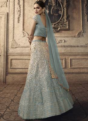 Cyan Designer Wedding Wear Embroidery Lehenga 2