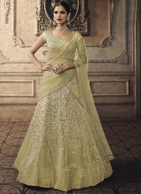 Lime Designer Wedding Wear Embroidery Lehenga 1