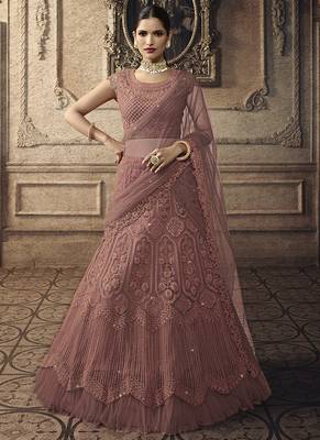 Dark Onion Pink Designer Wedding Wear Embroidery Lehenga 1