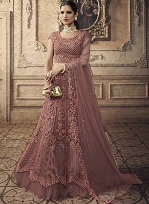 Dark Onion Pink Designer Wedding Wear Embroidery Lehenga 2