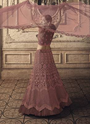 Dark Onion Pink Designer Wedding Wear Embroidery Lehenga 3