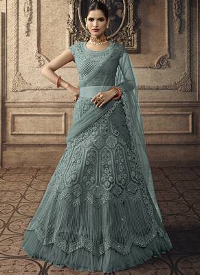 Dark Aqua Blue Designer Wedding Wear Embroidery Lehenga 1