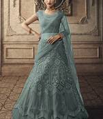 Dark Aqua Blue Designer Wedding Wear Embroidery Lehenga