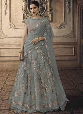 Grey Designer Wedding Wear Embroidery Lehenga 1