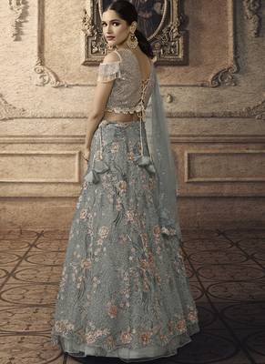 Grey Designer Wedding Wear Embroidery Lehenga 2