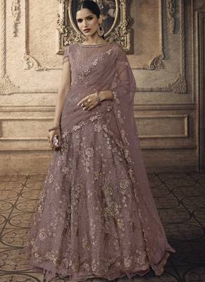 Dark Onion Pink Designer Wedding Wear Embroidery Lehenga 1