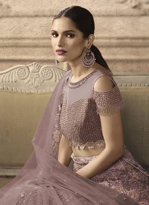 Dark Onion Pink Designer Wedding Wear Embroidery Lehenga 4