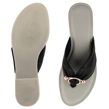 black solid casual synthetic flats 3