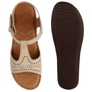 cream solid casual synthetic flats 3