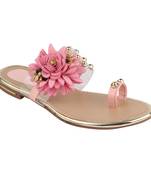 pink solid casual synthetic flats