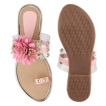 pink solid casual synthetic flats 4