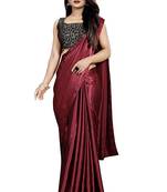 Maroon Plain Satin Saree With Blouse