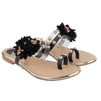 black solid casual synthetic flats 4